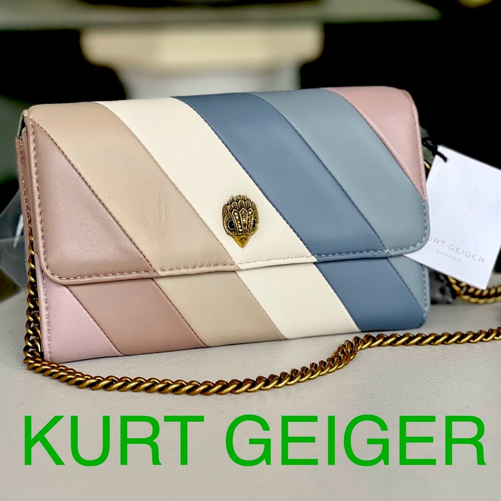 KURT GEIGER SoHo wallet on chain clutch rainbow style stripes new with tag